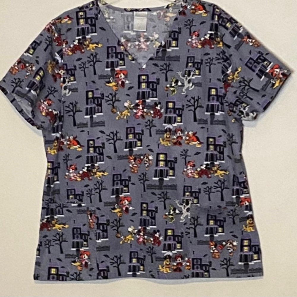 Disney Halloween Haunted Mansion theme scrub top V Neck Discontinued Print 1X